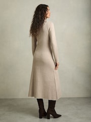 Reiss Neutral Mila Knitted Mélange Midi Dress With Cashmere - Image 6 of 8