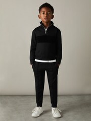 Reiss Black Selin 3-9 yrs Slim Fit Half-Zip Funnel Neck Velour Sweatshirt - Image 3 of 4