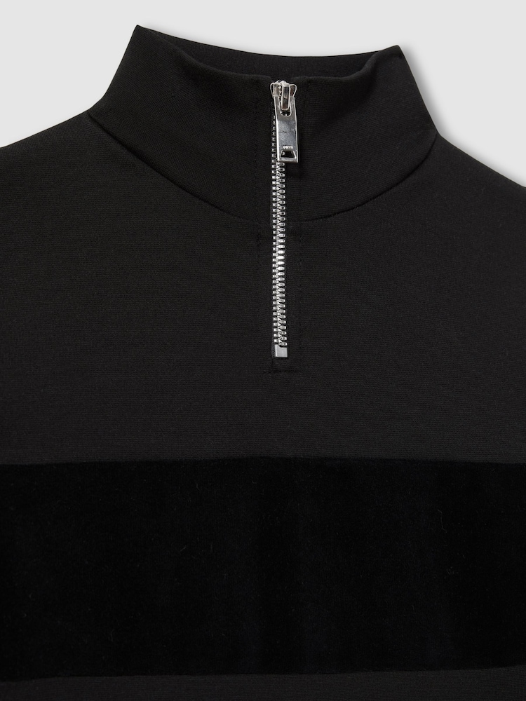 Reiss Black Selin 3-9 yrs Slim Fit Half-Zip Funnel Neck Velour Sweatshirt - Image 4 of 4