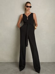 Reiss Black Eva Wide-Leg Sleeveless Jumpsuit With Curved Neckline - Image 1 of 6