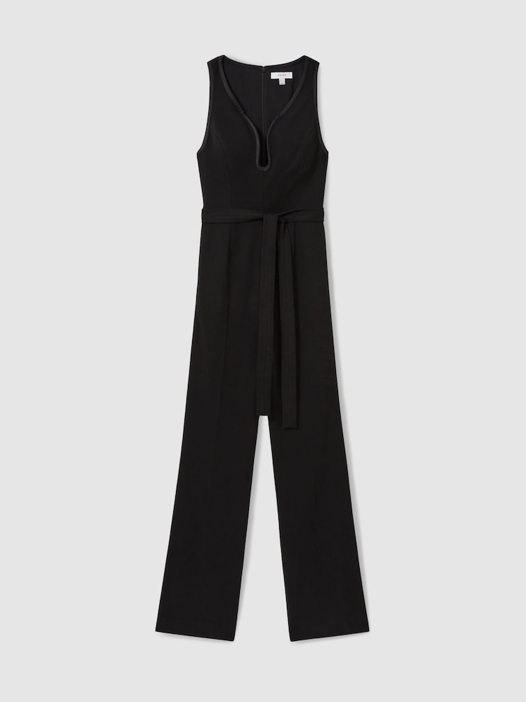 Reiss Black Eva Wide-Leg Sleeveless Jumpsuit With Curved Neckline - Image 2 of 6