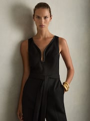 Reiss Black Eva Wide-Leg Sleeveless Jumpsuit With Curved Neckline - Image 3 of 6