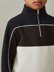 Reiss Chocolate Brown/Navy/Off White Katoon 9-13 yrs Colour-Block Half-Zip Sweatshirt - Image 1 of 4
