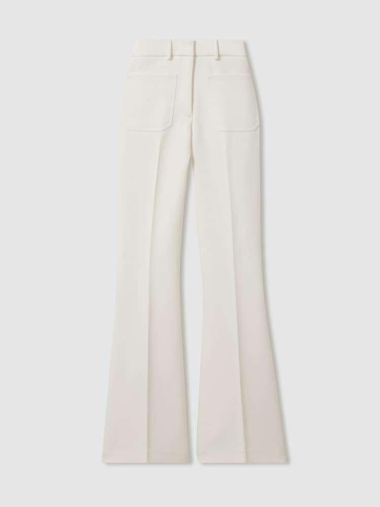 Reiss Cream Priya Twill High Rise Flared Trousers - Image 2 of 6