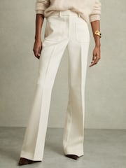 Reiss Cream Priya Twill High Rise Flared Trousers - Image 3 of 6