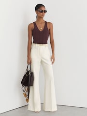 Reiss Cream Priya Twill Patch-Pocket Flared Trousers - Image 7 of 8
