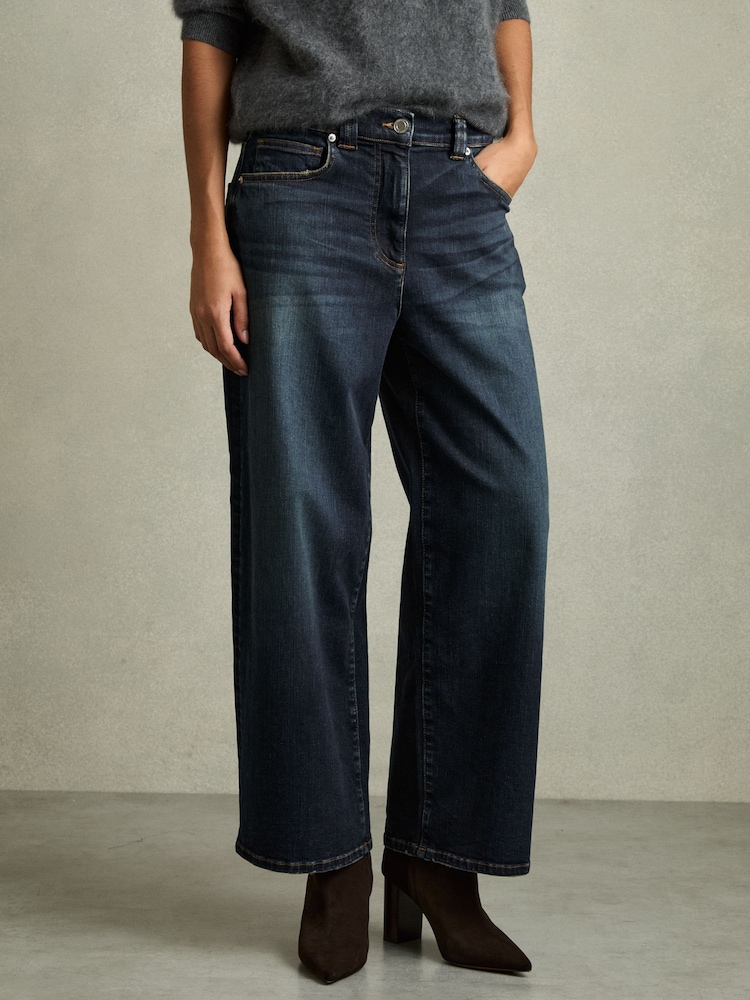 Reiss Dark Blue Myrtle Petite Denim Culotte Jeans - Image 1 of 8