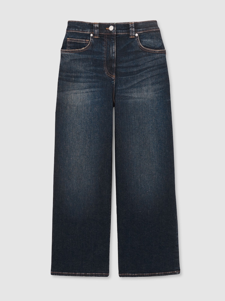 Reiss Dark Blue Myrtle Petite Denim Culotte Jeans - Image 2 of 8