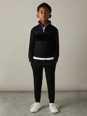 Negro - Reiss Selin Slim Fit Half-Zip Funnel Neck Velour Sweatshirt - Imagen 1 de 4