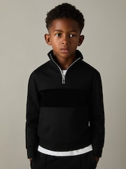 Negro - Reiss Selin Slim Fit Half-Zip Funnel Neck Velour Sweatshirt - Imagen 3 de 4