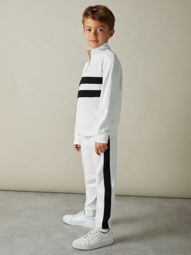 Reiss White/Emerald Green Larose 9-13 yrs Interlock Velour-Stripe Joggers - Image 1 of 4