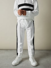 Reiss White/Emerald Green Larose 3-9 yrs Interlock Velour-Stripe Joggers - Image 1 of 4