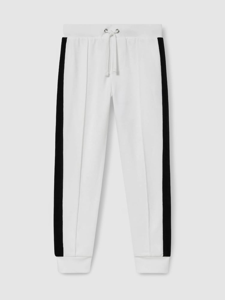 Reiss White/Emerald Green Larose 3-9 yrs Interlock Velour-Stripe Joggers - Image 2 of 4