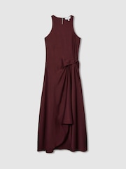 Reiss Burgundy Micah Petite Satin Drape Tuck Midi Dress - Image 2 of 7