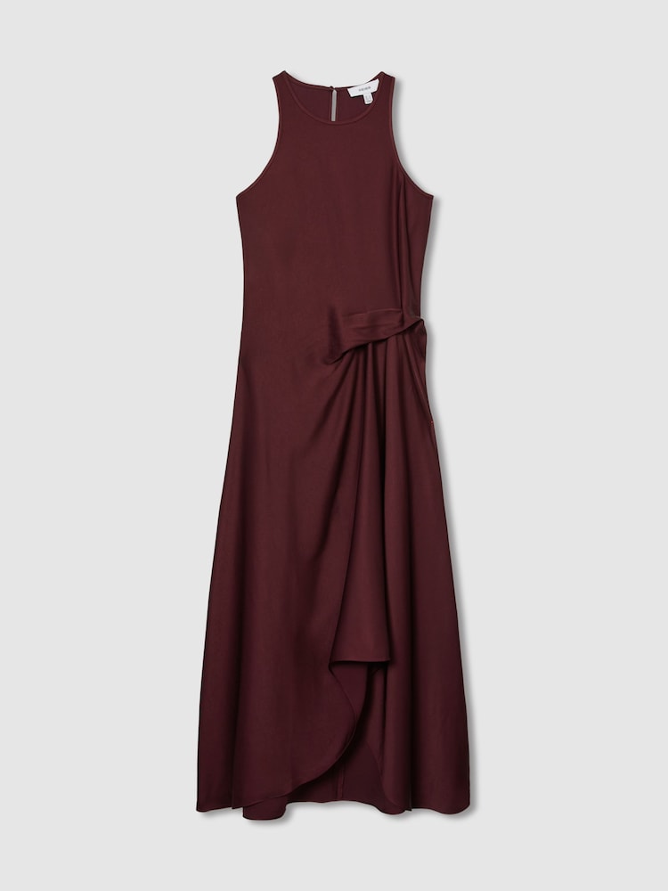 Burgund - Reiss Micah Midikleid aus Satin mit drapiertem Design - Bild 2 von 7 Burgund - Reiss Micah Midikleid aus Satin mit drapiertem Design - Bild 2 von 7