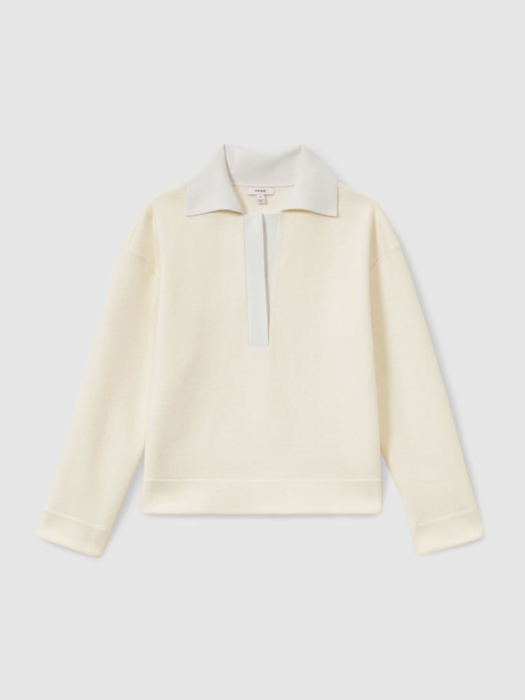Reiss Cream Amy Wool-Cotton Blend Open-Placket Shirt - Image 2 of 6