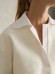 Reiss Cream Amy Wool-Cotton Blend Open-Placket Shirt - Image 4 of 6