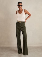 Reiss Green Priya Twill High Rise Flared Trousers - Image 1 of 6
