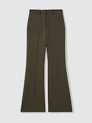 Reiss Green Priya Twill High Rise Flared Trousers - Image 2 of 6