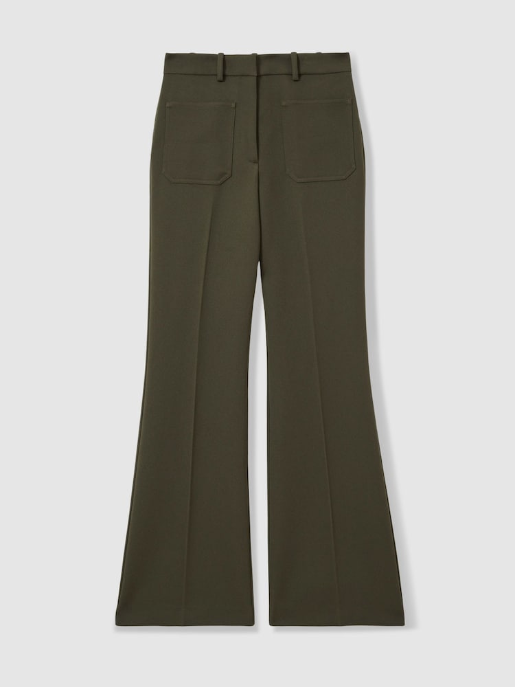 Reiss Green Priya Twill High Rise Flared Trousers - Image 2 of 6