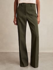 Reiss Green Priya Twill High Rise Flared Trousers - Image 4 of 6