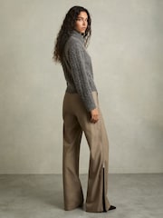 Reiss Charcoal Etta Cropped Cable-Knit Jumper With Mohair - Image 3 of 5