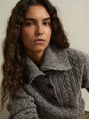 Reiss Charcoal Etta Cropped Cable-Knit Jumper With Mohair - Image 4 of 5