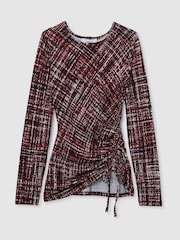 Reiss Red Riyo Abstract-Print Ruched-Jersey Top - Image 2 of 7