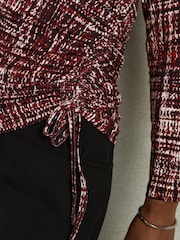 Reiss Red Riyo Abstract-Print Ruched-Jersey Top - Image 3 of 7