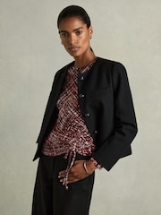 Reiss Red Riyo Abstract-Print Ruched-Jersey Top - Image 4 of 7