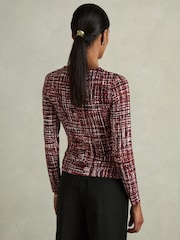 Reiss Red Riyo Abstract-Print Ruched-Jersey Top - Image 6 of 7