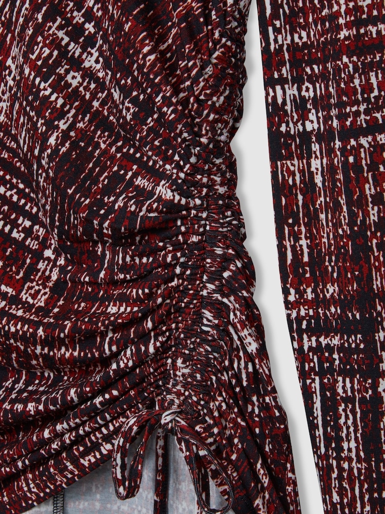 Reiss Red Riyo Abstract-Print Ruched-Jersey Top - Image 7 of 7