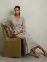Серый - Reiss Madeline Jersey Wrap-Tie Midi Dress - Image 1 of 6