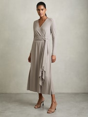 Серый - Reiss Madeline Jersey Wrap-Tie Midi Dress - Image 5 of 6