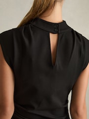 Reiss Black Harlan Twill-Jersey Draped Midi Dress - Image 4 of 6