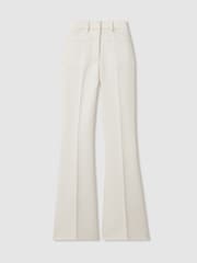 Reiss Cream Priya Petite Twill High Rise Flared Trousers - Image 2 of 7