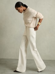 Reiss Cream Priya Petite Twill High Rise Flared Trousers - Image 3 of 7