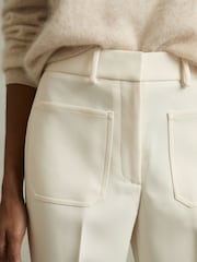 Reiss Cream Priya Petite Twill High Rise Flared Trousers - Image 4 of 7