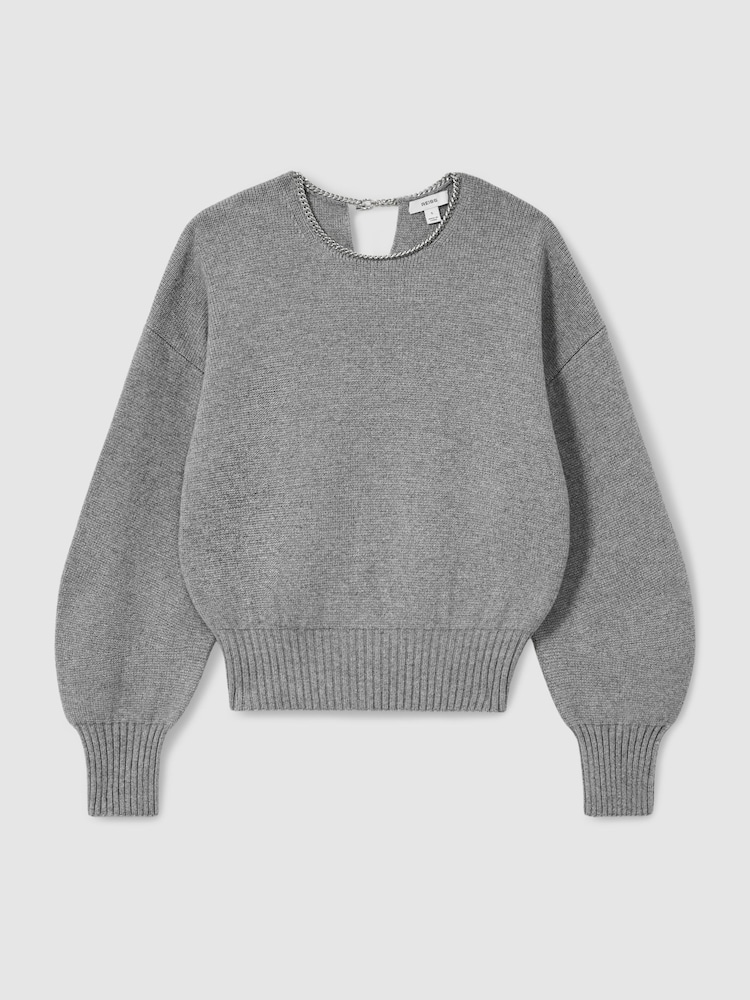 Reiss Grey Nadine Chain-Necklace Jumper With Cashmere - Image 2 of 7