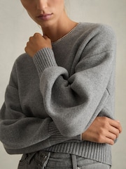 Reiss Grey Nadine Chain-Necklace Jumper With Cashmere - Image 4 of 7