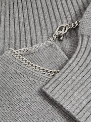 Reiss Grey Nadine Chain-Necklace Jumper With Cashmere - Image 7 of 7