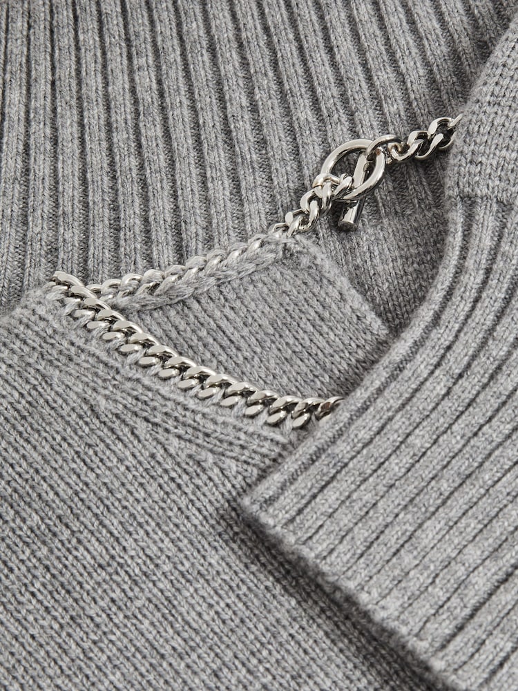 Reiss Grey Nadine Chain-Necklace Jumper With Cashmere - Image 7 of 7 Reiss Grey Nadine Chain-Necklace Jumper With Cashmere - Image 7 of 7