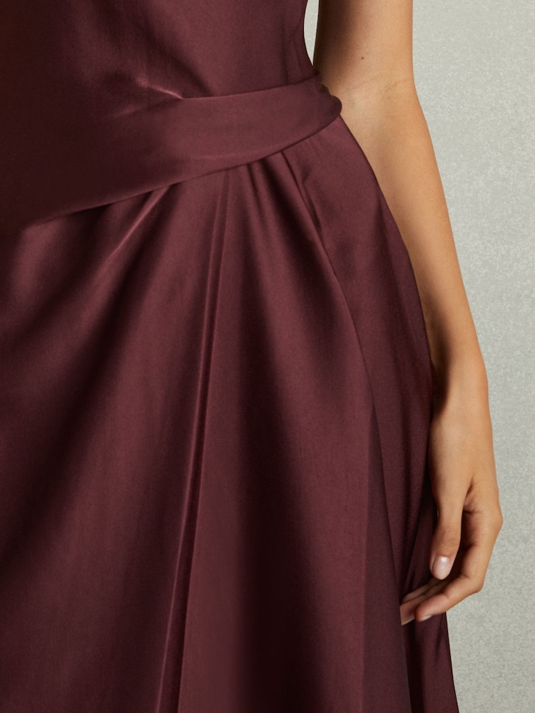 Buy Reiss Burgundy Micah Satin Drape Tuck Midi Dress from Next USA