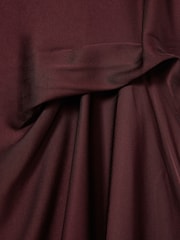 Reiss Burgundy Micah Satin Drape Tuck Midi Dress - Image 6 of 6