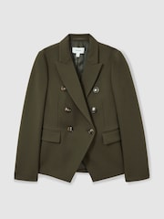 Reiss Green Priya Twill Double-Breasted Blazer - Image 2 of 6