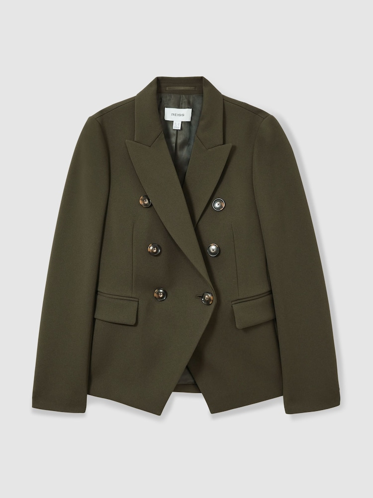 Reiss Green Priya Twill Double-Breasted Blazer - Image 2 of 6