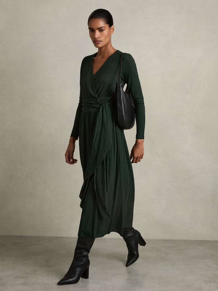 Зеленый - Reiss Madeline Jersey Wrap-Tie Midi Dress - Image 1 of 7