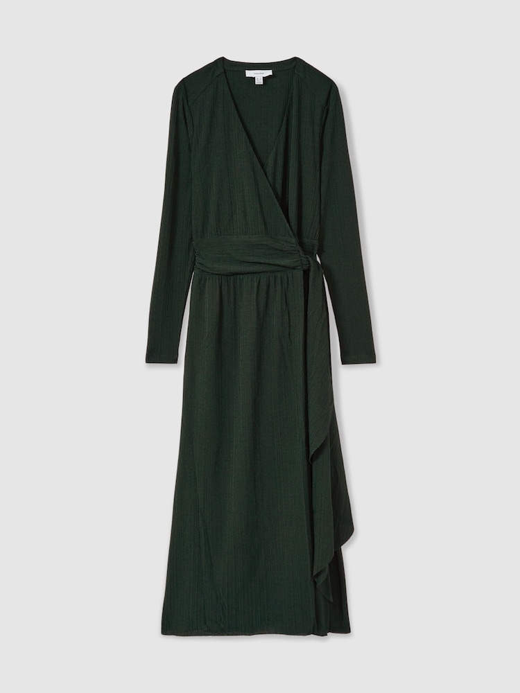 Зеленый - Reiss Madeline Jersey Wrap-Tie Midi Dress - Image 2 of 7