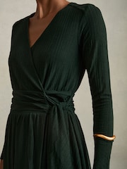 Зеленый - Reiss Madeline Jersey Wrap-Tie Midi Dress - Image 3 of 7