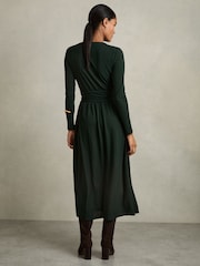 Зеленый - Reiss Madeline Jersey Wrap-Tie Midi Dress - Image 4 of 7